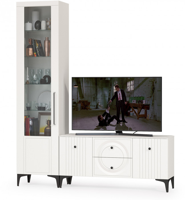 Валенсия Гостиная № 054, цвет ЛДСП белый шагрень/МДФ белый шагрень, ШхГхВ 188,1х38,3х225,2 см., универсальная сборка