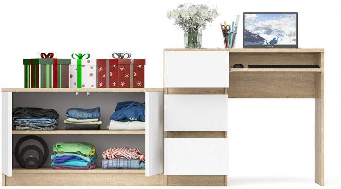 Мори Стол компьютерный МС-6 левый + Тумба МА900.1, цвет дуб сонома/белый, ШхГхВ 180,4х50,4х76,6 см., выдвижные ящики слева, НЕ универсальная сборка