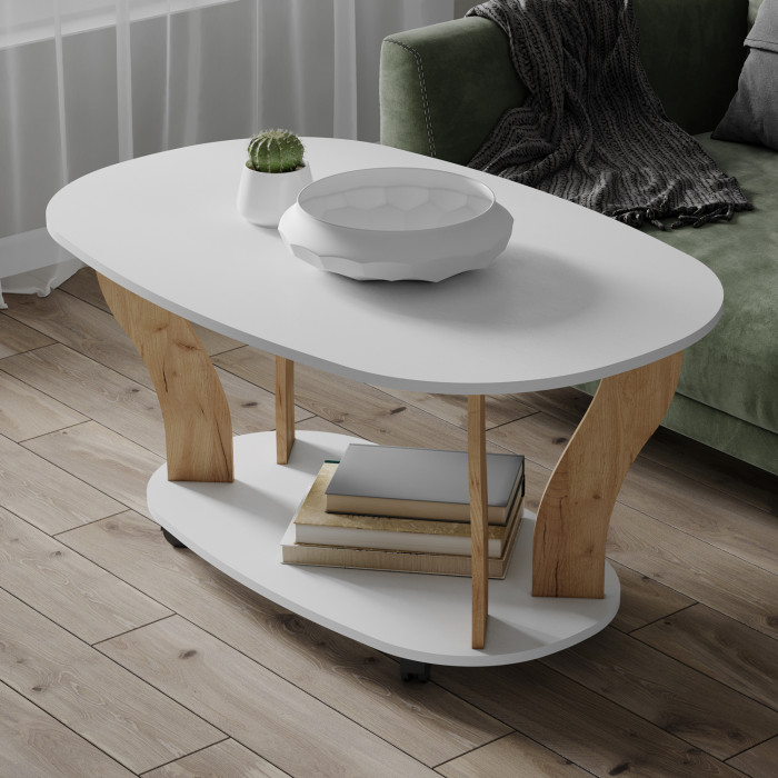 Стол Журнальный Консул-3 (900*560*600) белый/дуб крафт золотой