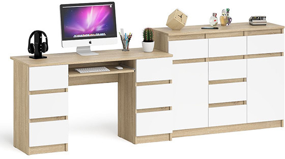 Мори Стол компьютерный МС-2 + Комод МК1200.4, цвет дуб сонома/белый, ШхГхВ 255,8х50х94 см., универсальная сборка