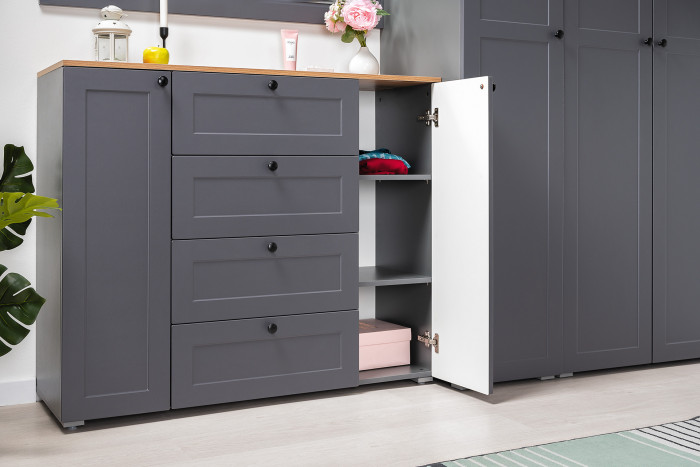 Остин 16.221 Комод + 15.12 Вешалка, цвет серый графит/дуб крафт золотой, ШхГхВ 120х41,9х210 см.