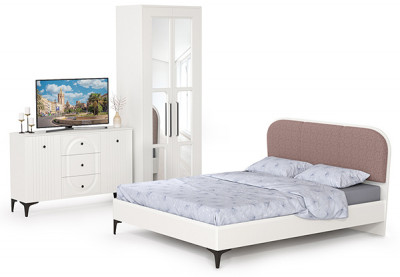 Валенсия Спальня № 18, цвет ЛДСП белый шагрень/МДФ белый шагрень/ткань велутто 19, ортопед есть, сп. м. 1600х2000 мм., б/м