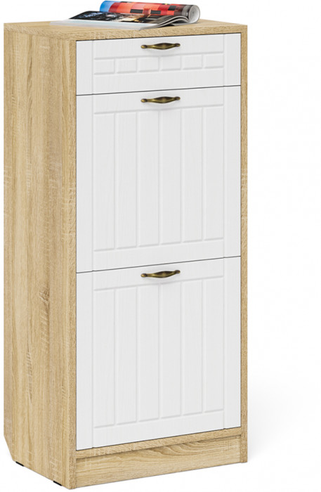 Прихожая П-6 Компоновка № 18, цвет дуб сонома/фасады МДФ белое дерево фрезеровка прованс, ШхГхВ 120х50х210 см., универсальная сборка