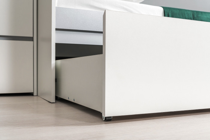 Торонто 11.39 Кровать, цвет белый шагрень/стальной серый, ШхГхВ 194х84,4х75,4 см., сп. м. 800х1900 мм., б/м, основание есть, макс. нагрузка 80 кг.