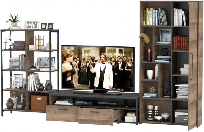 Трувор Гостиная 072, цвет дуб гранж песочный/интра, ШхГхВ 332,8х45,4х194,2 см., универсальная сборка