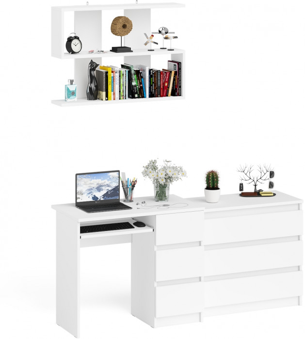 Мори Стол компьютерный МС-6 правый + Комод МК800.1 + Полка 900, цвет белый, ШхГхВ 170,4х50х209,6 см., НЕ универсальная сборка