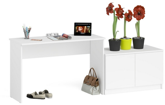 Мори Стол письменный МСП1200.1 + Тумба МА900.1, цвет белый, ШхГхВ 210,8х50,4х76,6 см., универсальная сборка