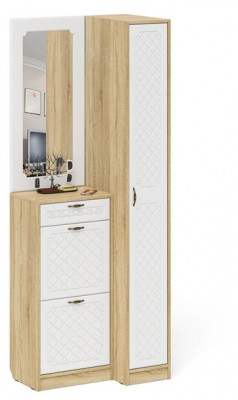 Прихожая П-6 Компоновка № 43, цвет дуб сонома/фасады МДФ белое дерево фрезеровка ромб, ШхГхВ 80х50х210 см., универсальная сборка