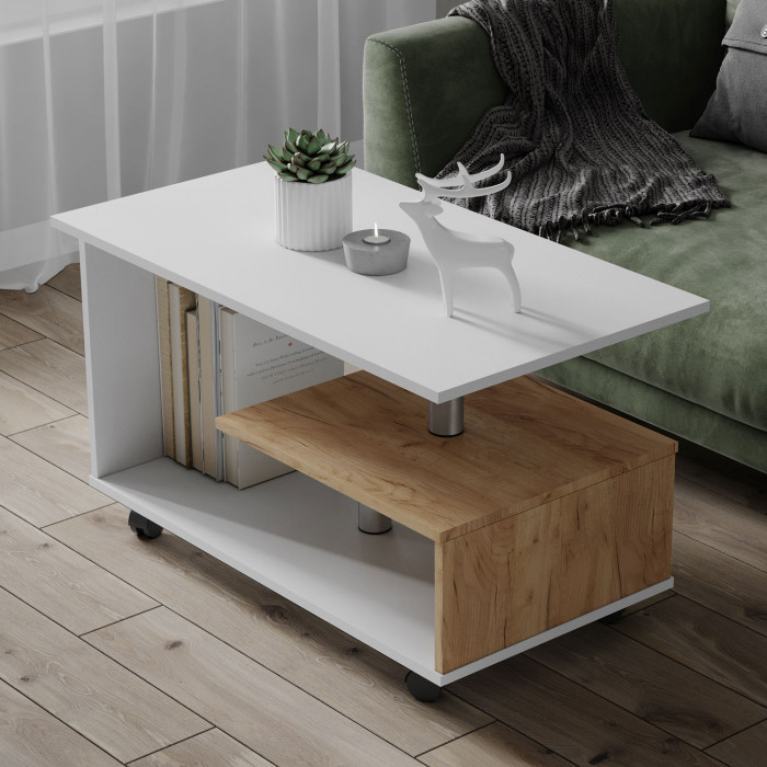 Стол Журнальный Консул-5 (900*560*500) белый/дуб крафт золотой