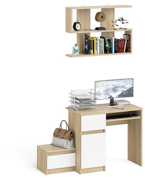 Мори Стол компьютерный МС-1 левый + Тумба ТМП400.1 + Полка 900, цвет дуб сонома/белый, ШхГхВ 130,4х50х209,6 см., НЕ универсальная сборка