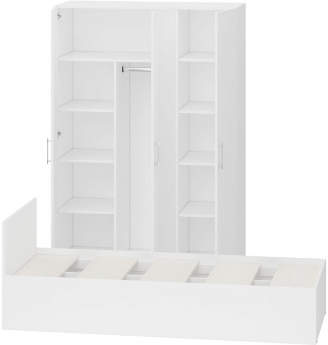 Спальня Стандарт 1-0800, цвет белый, ШхГхВ 83,5х203,5х70 + 135х52х200 см., сп.м. 800х2000 мм., без матраса, основание есть