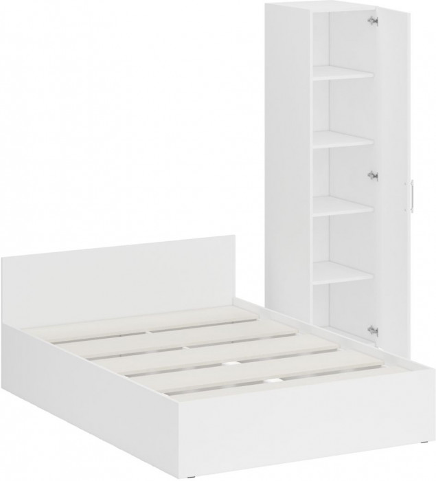 Кровать 1400 + Пенал Стандарт, цвет белый, ШхГхВ 143,5х203,5х70 + 45х52х200 см., сп.м. 1400х2000 мм., без матраса, основание есть