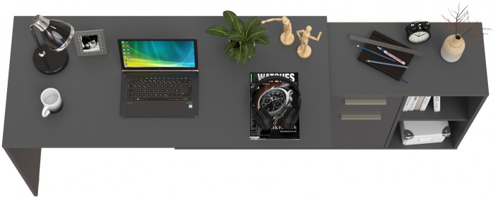 Лайт Стол письменный 03.245.01, цвет тёмно-серый, ШхГхВ 136,2х139,2х75,2 см.(угловой) или 203,7х60х75,2 см.(прямой), универсальная сборка