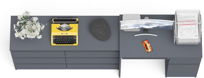 Мори Стол компьютерный МС-1 правый + Комод МК1200.6, цвет графит, ШхГхВ 210,4х50х76,6 см., выдвижной ящик справа, НЕ универсальная сборка