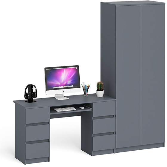Мори Стол компьютерный МС-2 + Шкаф МШ800.1, цвет графит, ШхГхВ 215,8х50,4х209,6 см., универсальная сборка