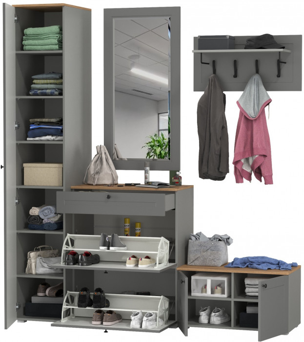 Остин Прихожая 45, цвет серый графит/дуб крафт золотой, ШхГхВ 200х54,3х229,6 см., универсальная сборка