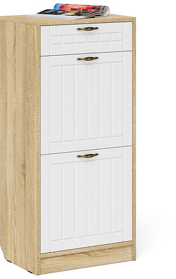 Прихожая П-6 Тумба для обуви 2 секции, цвет дуб сонома/фасады МДФ белое дерево фрезеровка прованс, ШхГхВ 50х35х108,3 см.