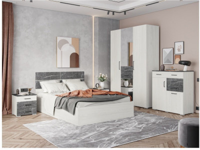 Модульная спальня "Теана", набор 3 - Анкор светлый/МДФ мрамор дарк