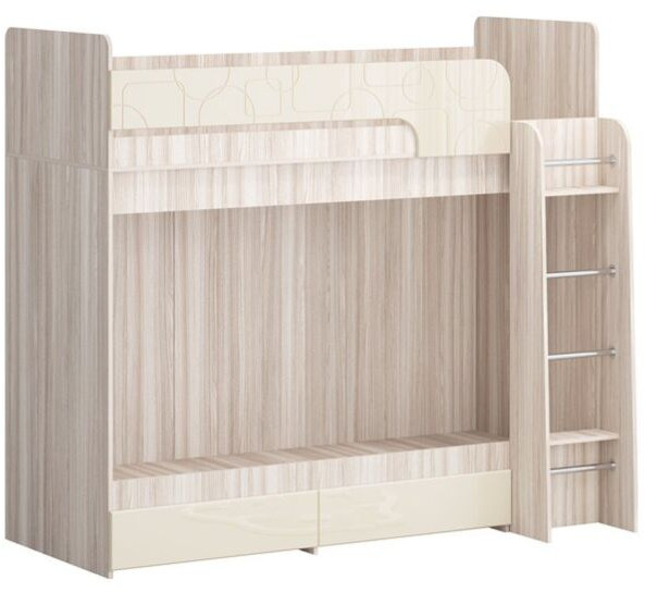 Двухъярусная кровать Бемби МДФ NEW, ясень (Латте глянец, Ясень шимо светлый)