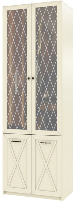 Бэль Шкаф двухдверный со стеклом (задняя стенка зеркало) Слоновая кость