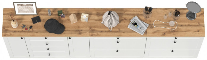 Остин 16.221 Комод + 16.121 Тумба для обуви + 16.121 Тумба для обуви, цвет белый шагрень/дуб крафт золотой, ШхГхВ 280х41,9х99,3 см., ун. сборка