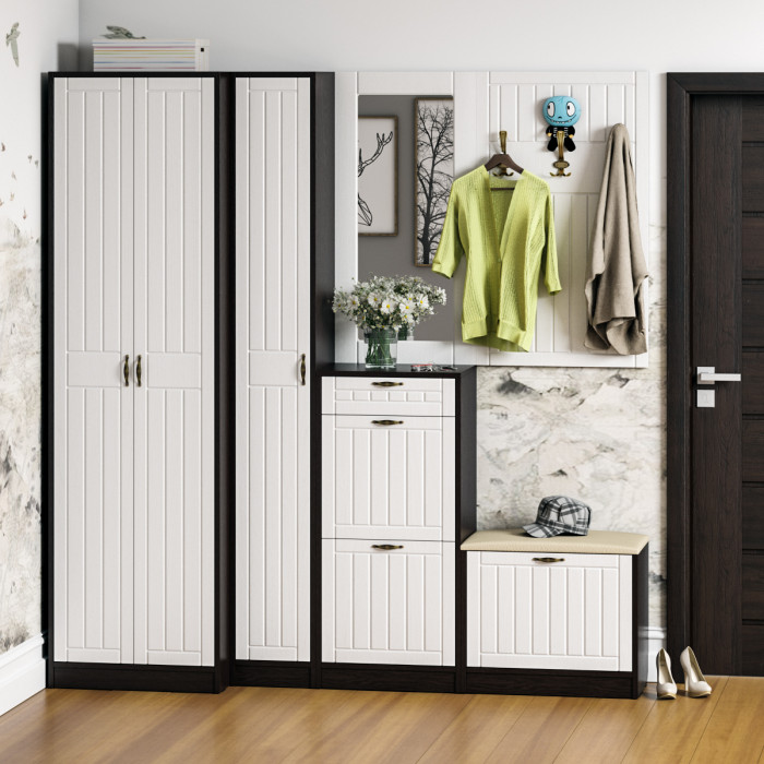 Прихожая П-6 Шкаф, цвет венге/фасады МДФ белое дерево фрезеровка прованс, ШхГхВ 60х50х210 см.