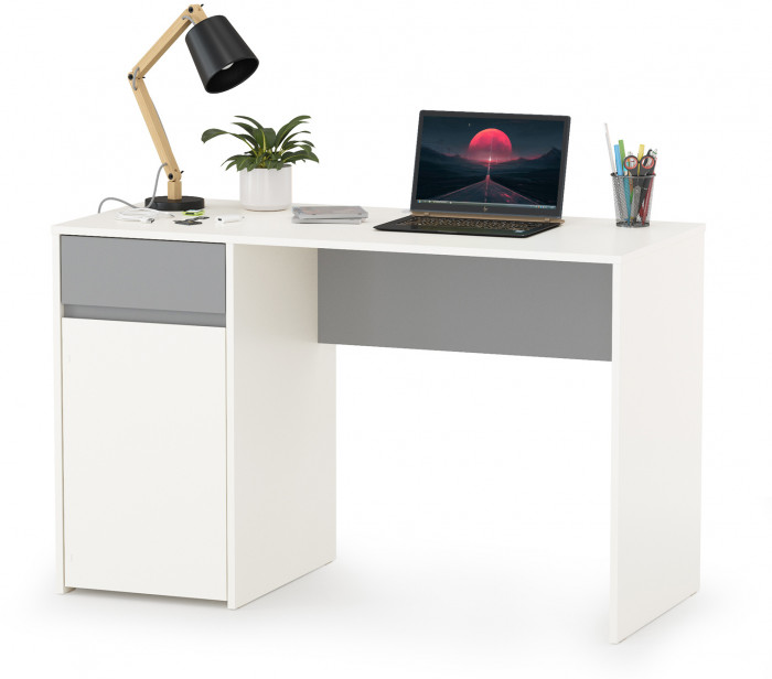 Торонто 12.149 Стол + 13.13 Шкаф комбинированный, цвет белый шагрень/стальной серый, ШхГхВ 160х53,1х149,7 см., универсальная сборка