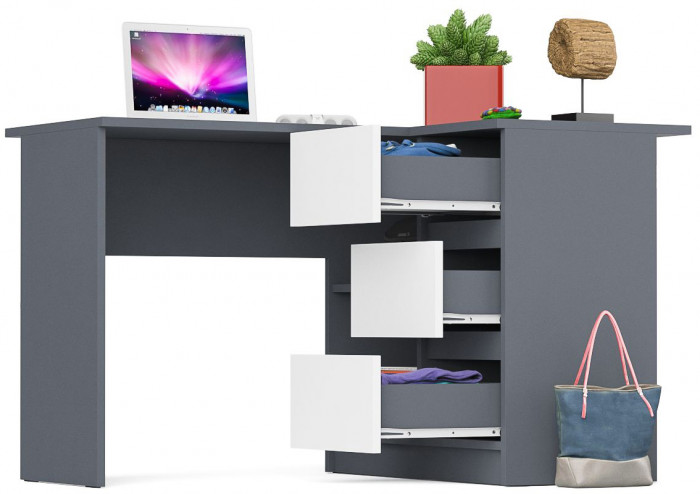 Мори Стол компьютерный МС-16 правый, цвет графит/белый, ШхГхВ 124,4х84,9х76,6 см., выдвижные ящики справа, НЕ универсальная сборка
