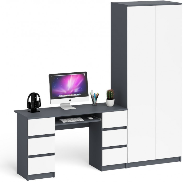 Мори Стол компьютерный МС-2 + Шкаф МШ800.1, цвет графит/белый, ШхГхВ 215,8х50,4х209,6 см., универсальная сборка