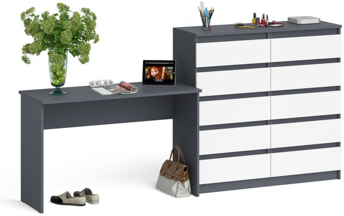 Мори Стол письменный МСП1200.1 + Комод МК1200.10, цвет графит/белый, ШхГхВ 240,8х50х115 см., универсальная сборка
