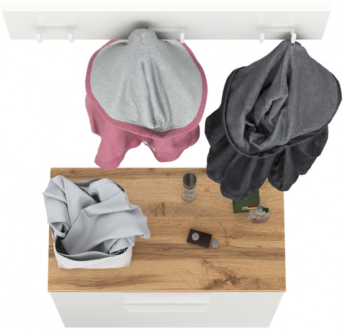 Октава 16.127 Тумба для обуви + 15.14.02 Вешалка, цвет белый шагрень/дуб крафт золотой/фасады МДФ белый шагрень, ШхГхВ 64,9х35,4х180 см.