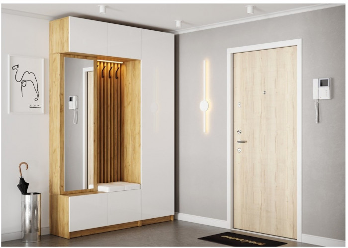 Модульная прихожая Бостон МДФ композиция 3 (Белый глянец, Дуб Крафт Золотой)