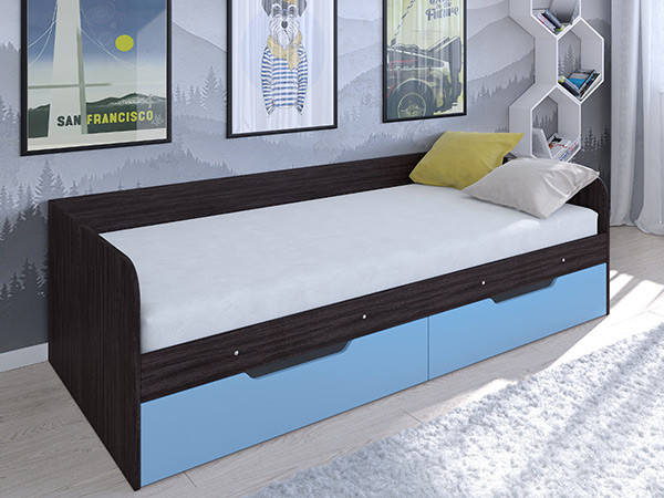 Кровать Астра одноярусная Венге/Голубой