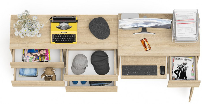 Мори Стол компьютерный МС-1 правый + Комод МК1200.6, цвет дуб сонома, ШхГхВ 210,4х50х76,6 см., выдвижной ящик справа, НЕ универсальная сборка