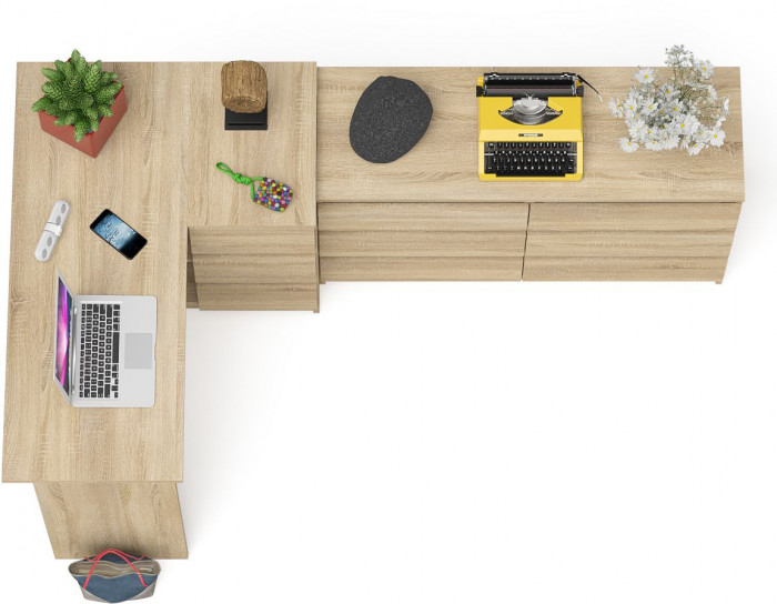 Мори Стол компьютерный МС-16 правый + Комод МК1200.6, цвет дуб сонома, ШхГхВ 244,8х84,9х76,6 см., выдвижные ящики справа, НЕ универсальная сборка