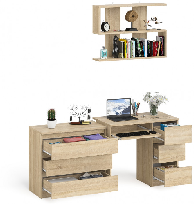 Мори Стол компьютерный МС-6 правый + Комод МК800.1 + Полка 900, цвет дуб сонома, ШхГхВ 170,4х50х209,6 см., НЕ универсальная сборка