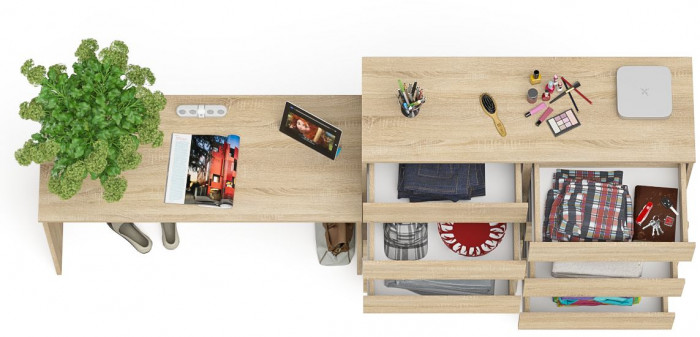 Мори Стол письменный МСП1200.1 + Комод МК1200.10, цвет дуб сонома, ШхГхВ 240,8х50х115 см., универсальная сборка