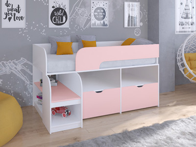 Кровать чердак Астра 9 V6 Белый/Розовый