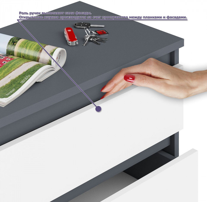 Мори Стол письменный МСП1200.1 + Комод МК1200.3, цвет графит/белый, ШхГхВ 240,8х50х76,6 см., универсальная сборка