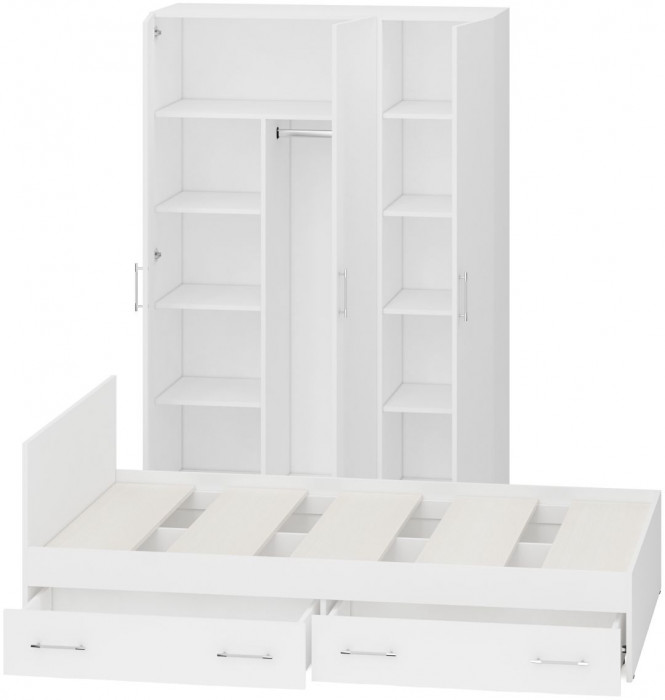 Спальня Стандарт 1-1200Я, цвет белый, ШхГхВ 123,5х203,5х70 + 135х52х200 см., сп.м. 1200х2000 мм., без матраса, основание есть