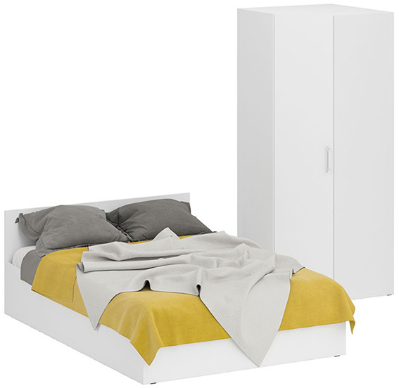 Кровать 1400 + Шкаф угловой Стандарт, цвет белый, ШхГхВ 143,5х203,5х70 + 81,2х81,2х200см., сп.м. 1400х2000 мм., без матраса, основание есть