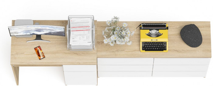 Мори Стол компьютерный МС-1 правый + Комод МК1200.6, цвет дуб сонома/белый, ШхГхВ 210,4х50х76,6 см., выдвижной ящик справа, НЕ универсальная сборка