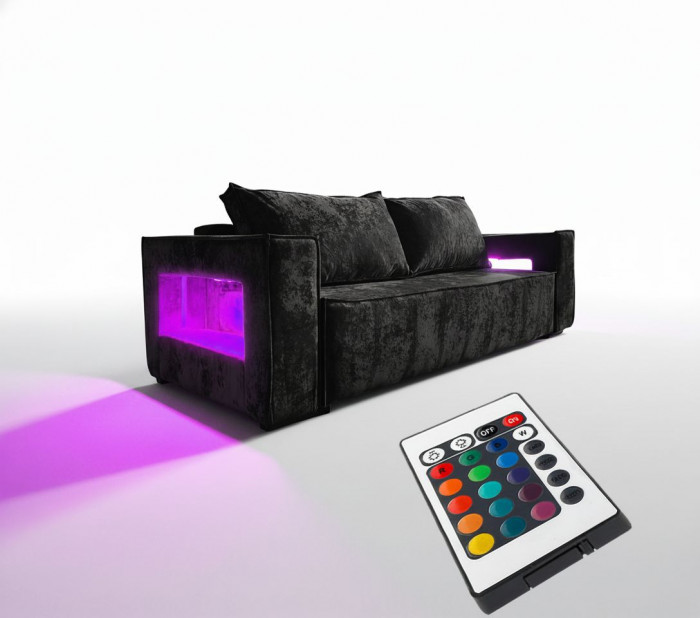 Диван-еврокнижка Лофт Люкс Плюш с подсветкой, 140х195, черный