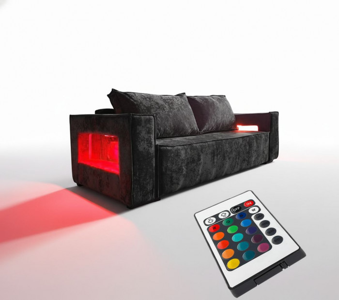 Диван-еврокнижка Лофт Люкс Плюш с подсветкой, 140х195, черный