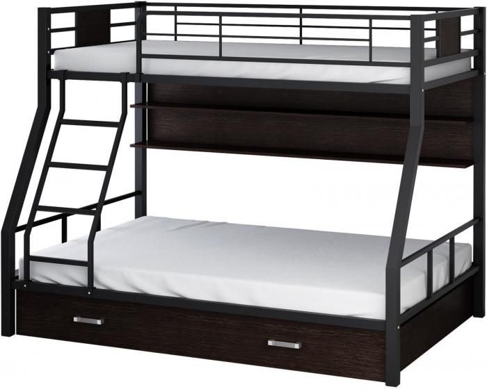 Двухъярусная кровать Гранада-1ПЯ, черная (Венге, Серый)