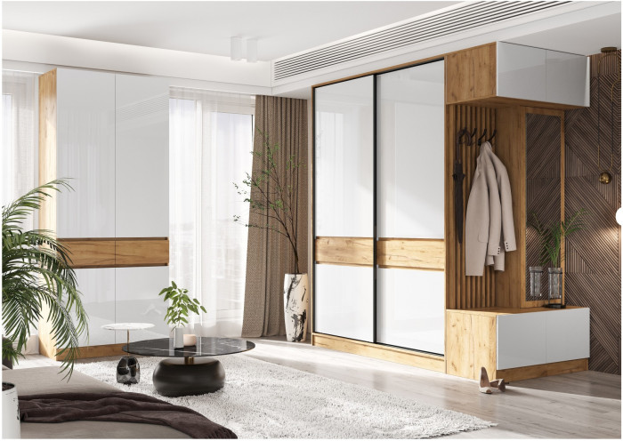 Модульная прихожая, комп.4 (Белый глянец, Дуб Крафт Золотой)