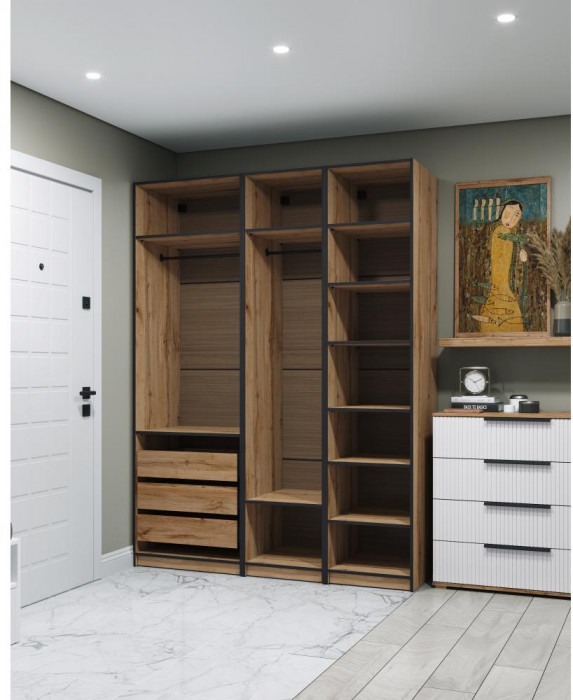 Гардеробная Квадро комплект 1.2 (1750), Дуб Вотан, Белый