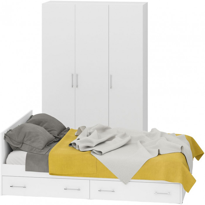 Спальня Стандарт 1-1400Я, цвет белый, ШхГхВ 143,5х203,5х70 + 135х52х200 см., сп.м. 1400х2000 мм., без матраса, основание есть