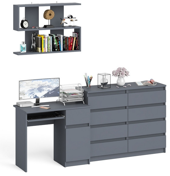 Мори Стол компьютерный МС-1 правый + Комод МК1200.8 + Полка 900, цвет графит, ШхГхВ 210,4х50х209,6 см., НЕ универсальная сборка