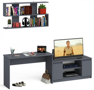 Мори Стол письменный МСП1200.1 + Тумба МТВ1200.1 + Полка 1200, цвет графит, ШхГхВ 240,8х50х209,6 см., универсальная сборка